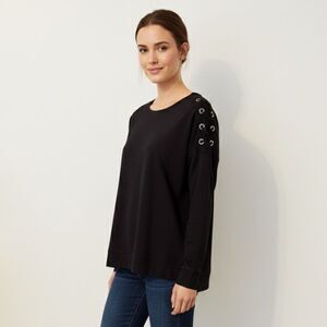 The Sweatshirt Project Black Lace-Up Shoulder Pullover Tunic Sweater Size XL